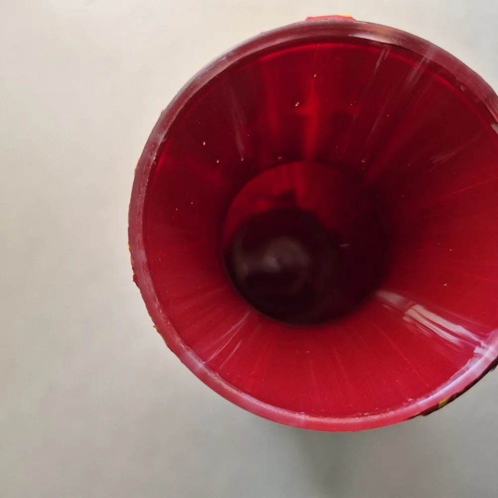 Floral Arrangement in Red and Yellow Vase Hand Poured